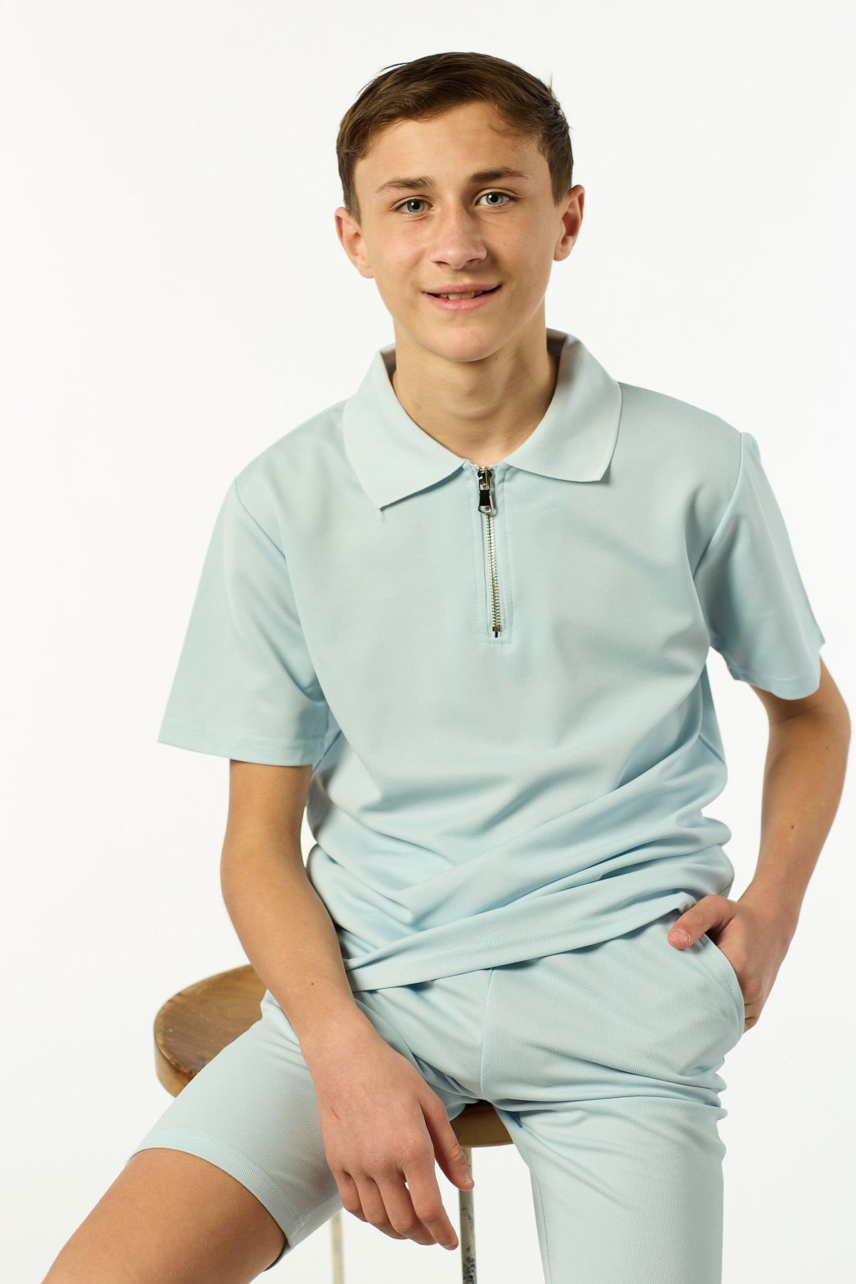 Viral Co-ord Set  Premium Boys Half Zip Holiday Set  in Blue
