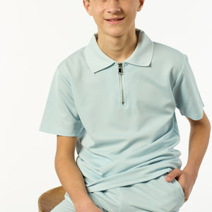 Load image into Gallery viewer, Viral Co-ord Set  Premium Boys Half Zip Holiday Set  in Blue
