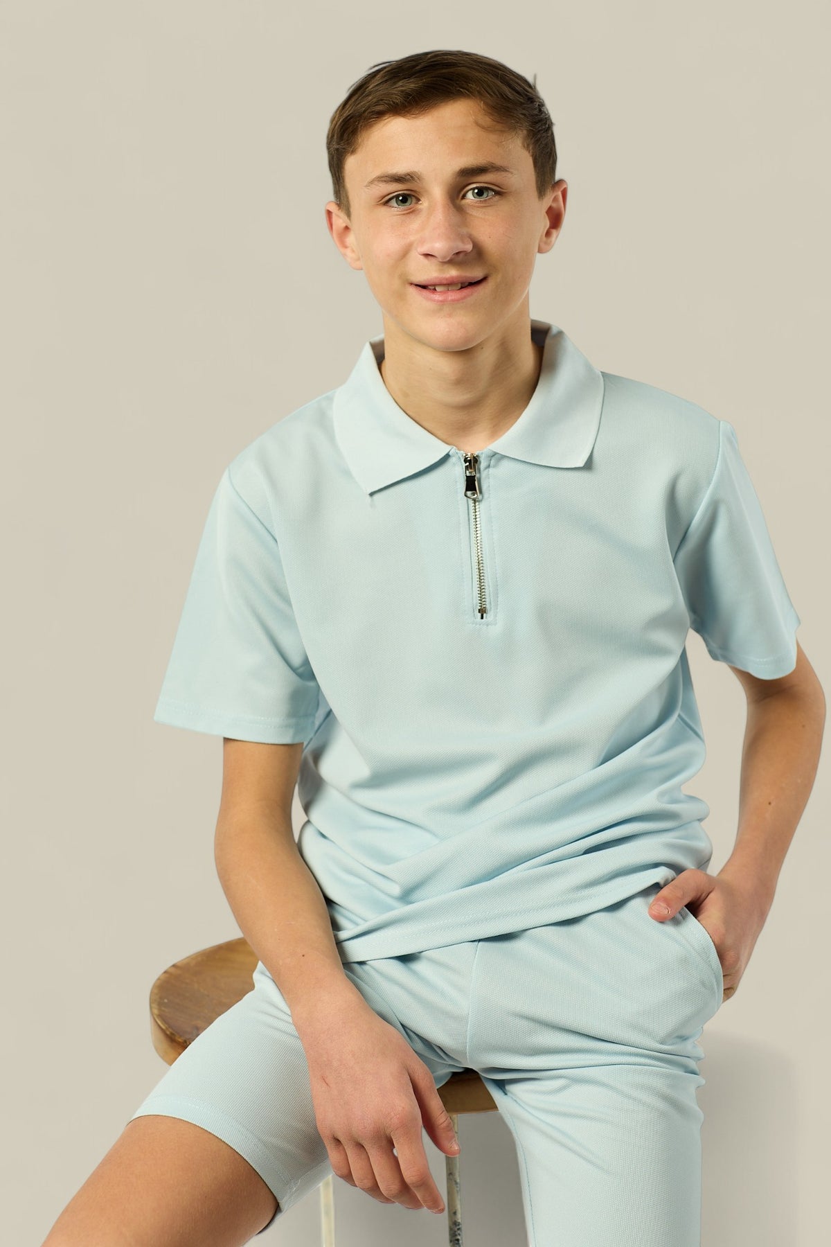 Viral Co-ord Set  Premium Boys Half Zip Holiday Set  in Blue