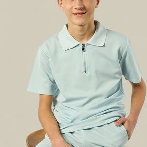 Load image into Gallery viewer, Viral Co-ord Set  Premium Boys Half Zip Holiday Set  in Blue
