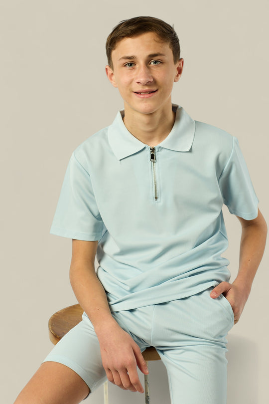 Viral Co-ord Set  Premium Boys Half Zip Holiday Set  in Blue