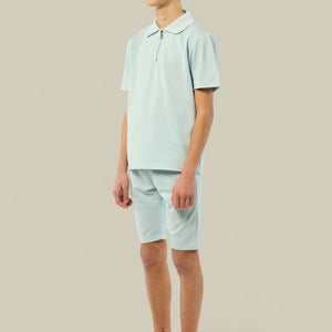 Load image into Gallery viewer, Viral Co-ord Set  Premium Boys Half Zip Holiday Set  in Blue
