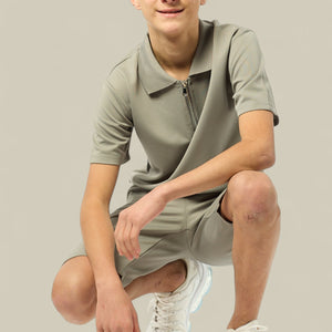 Load image into Gallery viewer, Viral Co-ord Set  Premium Boys Half Zip Holiday Set in Green
