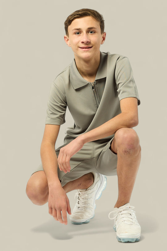 Viral Co-ord Set  Premium Boys Half Zip Holiday Set in Green