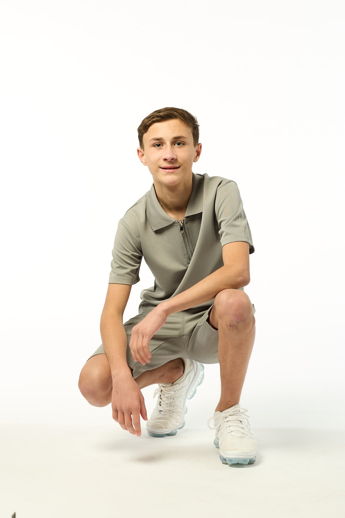 Viral Co-ord Set  Premium Boys Half Zip Holiday Set in Green
