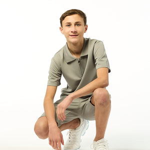Load image into Gallery viewer, Viral Co-ord Set  Premium Boys Half Zip Holiday Set in Green
