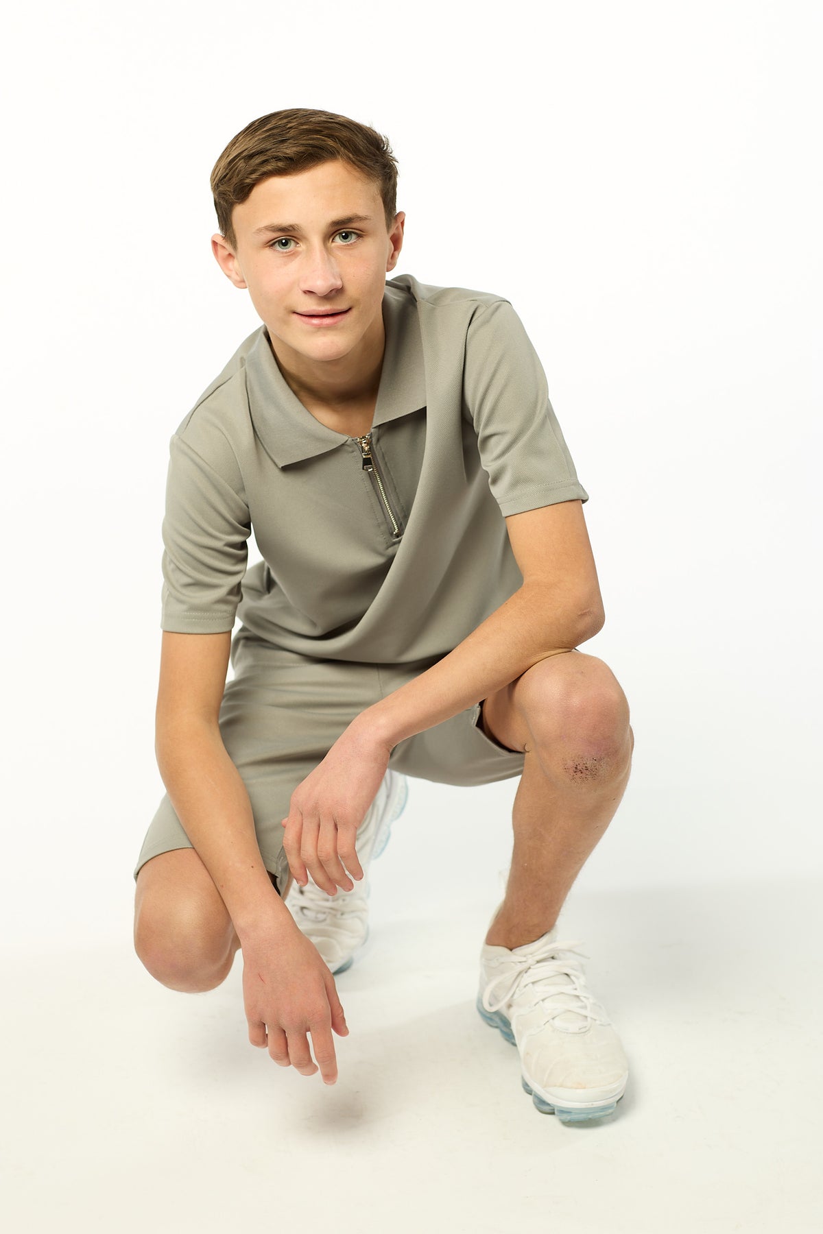 Viral Co-ord Set  Premium Boys Half Zip Holiday Set in Green