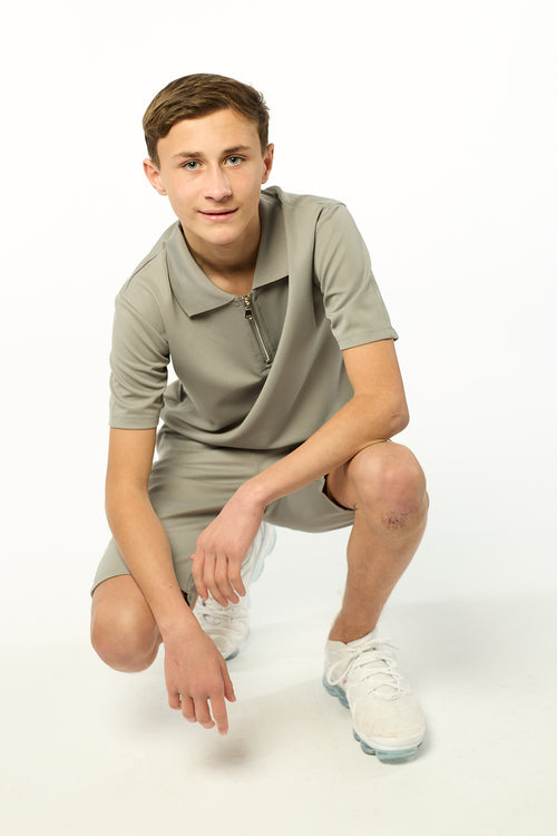 Viral Co-ord Set  Premium Boys Half Zip Holiday Set in Green