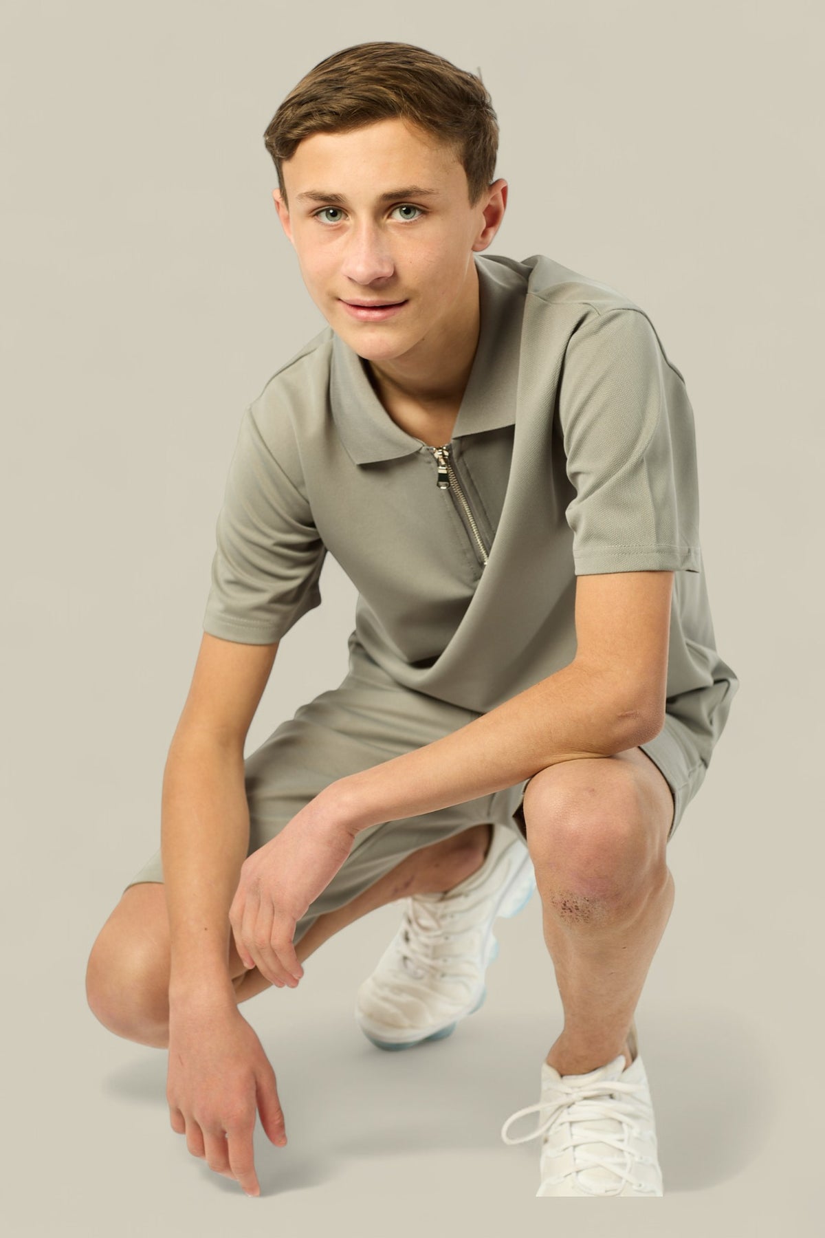 Viral Co-ord Set  Premium Boys Half Zip Holiday Set in Green