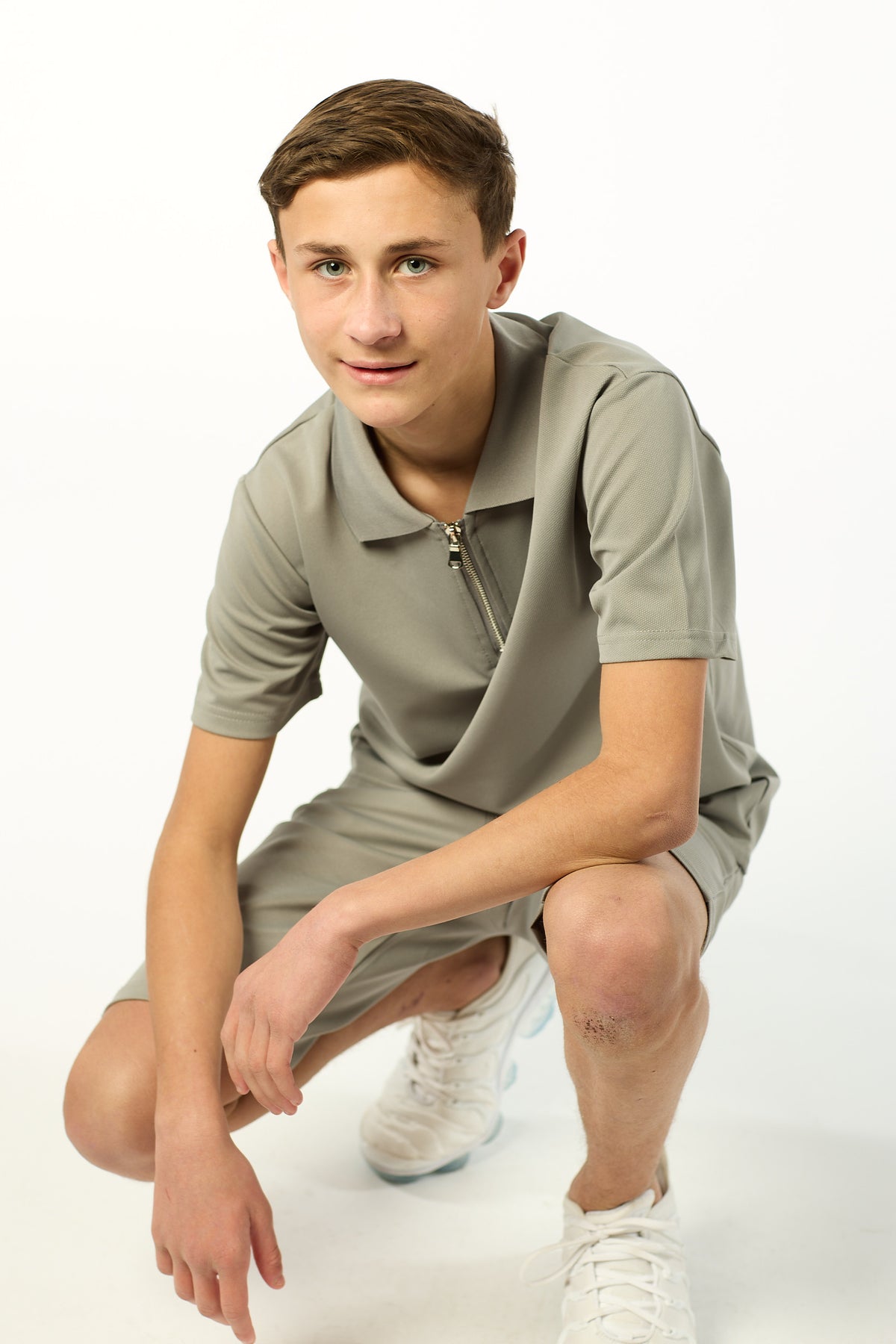 Viral Co-ord Set  Premium Boys Half Zip Holiday Set in Green