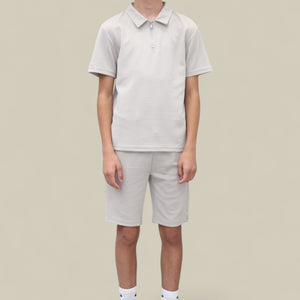 Load image into Gallery viewer, Jaxon Premium Boys Half Zip Holiday Set Pique Luxury Fabric Beige
