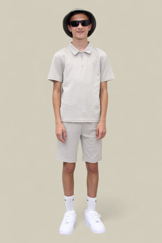 Jaxon Premium Boys Half Zip Holiday Set Pique Luxury Fabric Beige