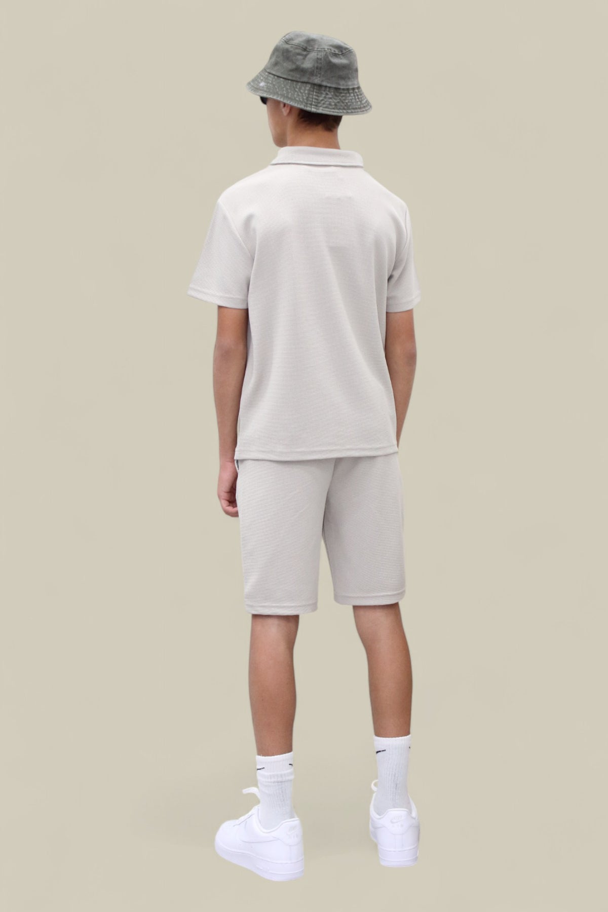 Jaxon Premium Boys Half Zip Holiday Set Pique Luxury Fabric Beige