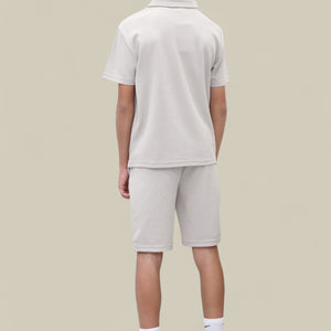 Load image into Gallery viewer, Jaxon Premium Boys Half Zip Holiday Set Pique Luxury Fabric Beige
