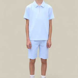 Load image into Gallery viewer, Jaxon Premium Boys Half Zip Holiday Set Pique Luxury Fabric Light Blue
