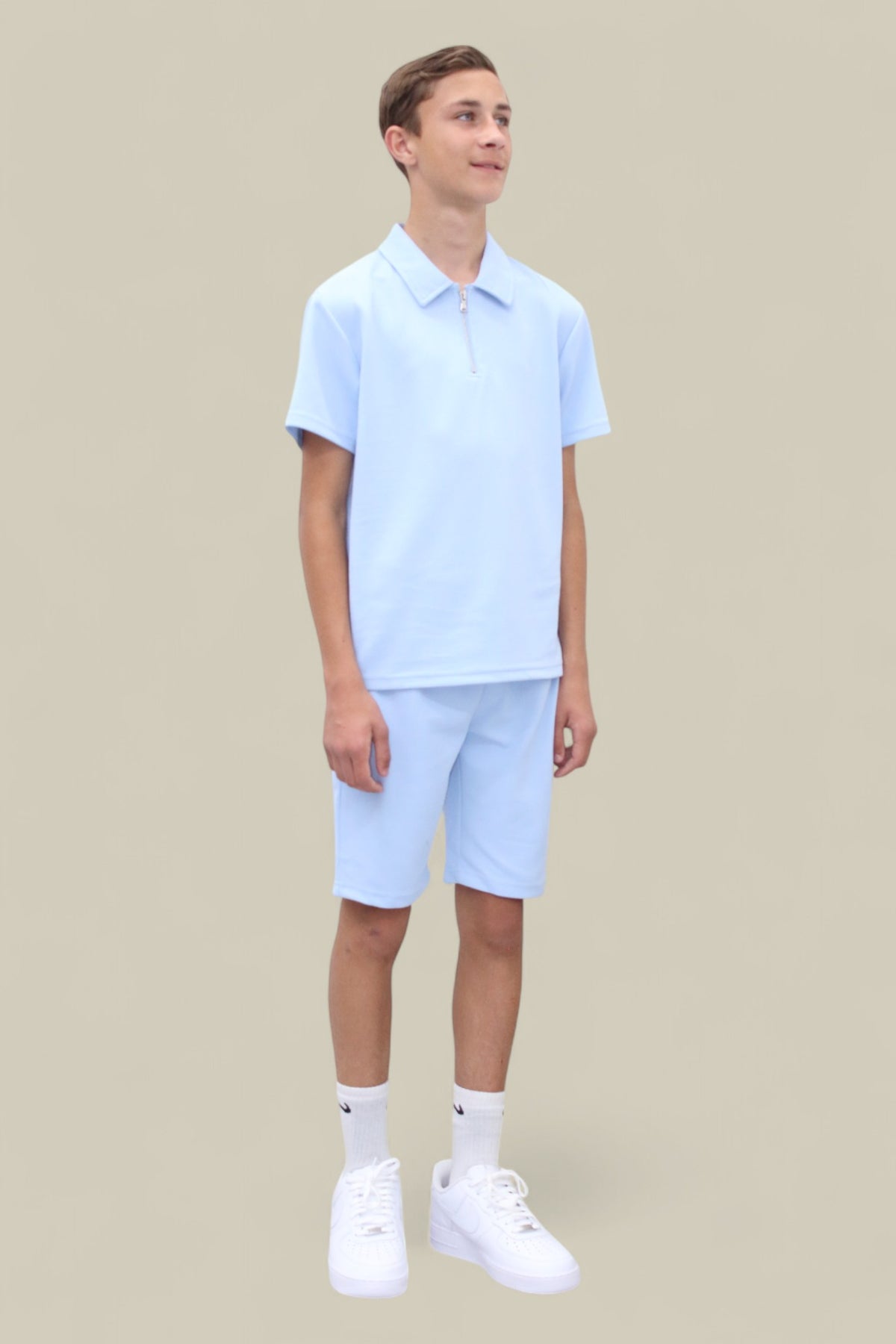 Jaxon Premium Boys Half Zip Holiday Set Pique Luxury Fabric Light Blue