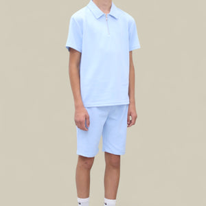 Load image into Gallery viewer, Jaxon Premium Boys Half Zip Holiday Set Pique Luxury Fabric Light Blue
