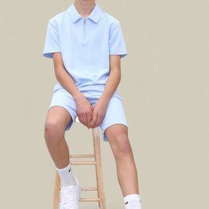 Load image into Gallery viewer, Jaxon Premium Boys Half Zip Holiday Set Pique Luxury Fabric Light Blue
