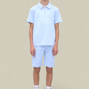 Load image into Gallery viewer, Jaxon Premium Boys Half Zip Holiday Set Pique Luxury Fabric Light Blue
