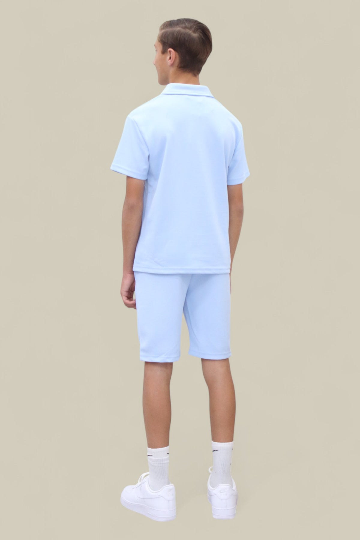 Jaxon Premium Boys Half Zip Holiday Set Pique Luxury Fabric Light Blue