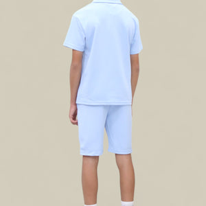 Load image into Gallery viewer, Jaxon Premium Boys Half Zip Holiday Set Pique Luxury Fabric Light Blue
