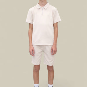 Load image into Gallery viewer, Jaxon Premium Boys Half Zip Holiday Set Pique Luxury Fabric Beige
