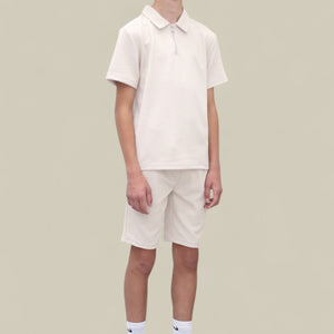 Load image into Gallery viewer, Jaxon Premium Boys Half Zip Holiday Set Pique Luxury Fabric Beige

