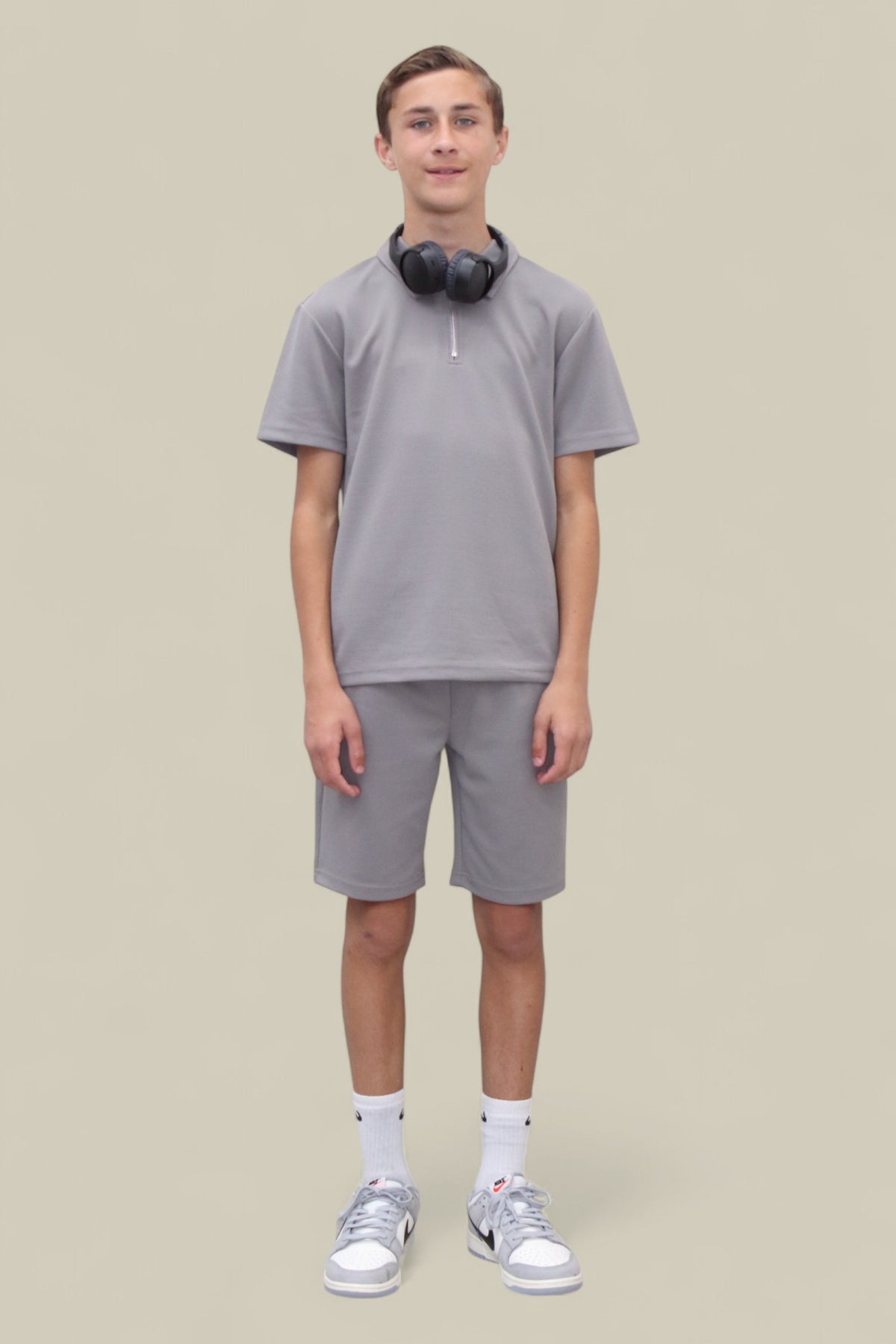 Jaxon Premium Boys Half Zip Holiday Set Pique Luxury Fabric Grey