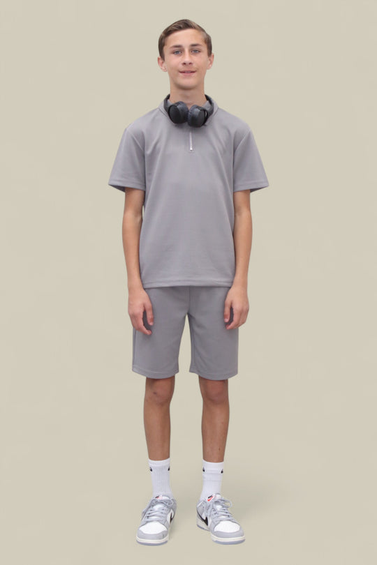 Jaxon Premium Boys Half Zip Holiday Set Pique Luxury Fabric Grey