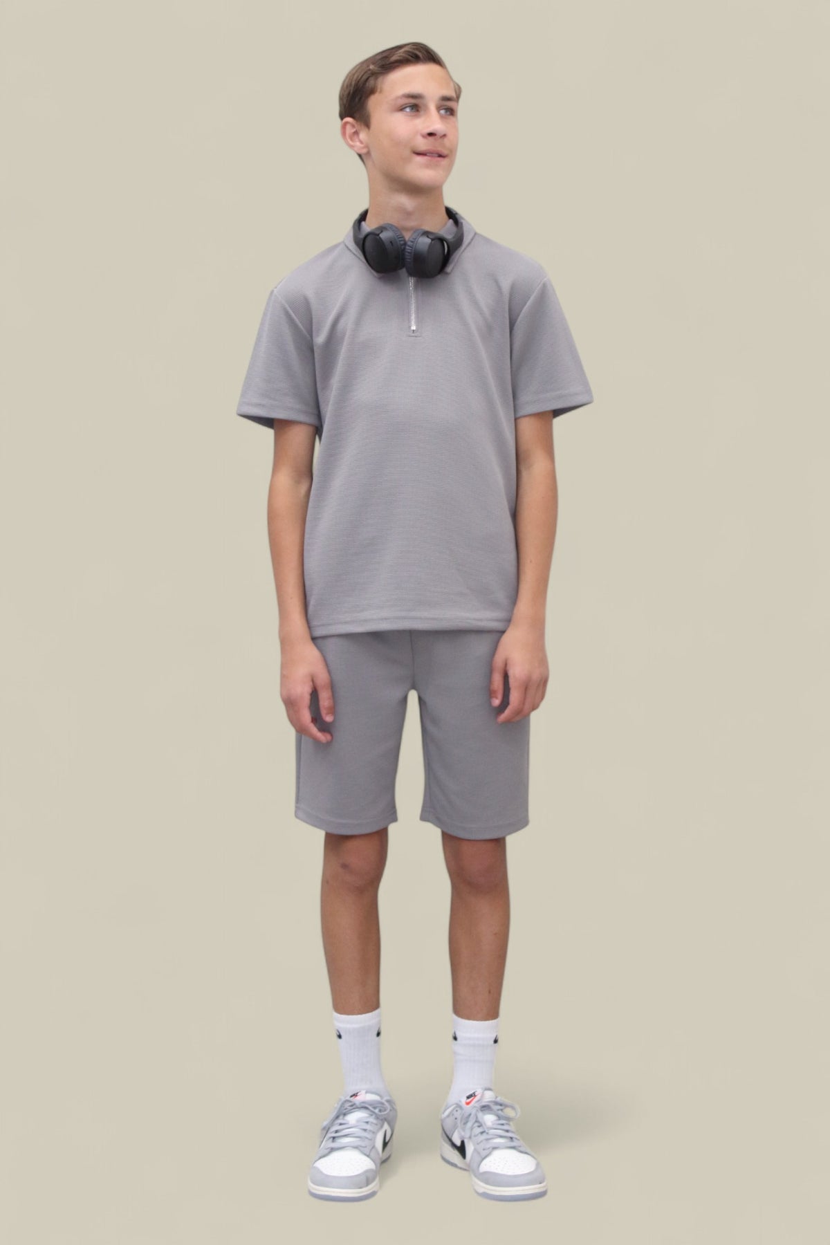 Jaxon Premium Boys Half Zip Holiday Set Pique Luxury Fabric Grey