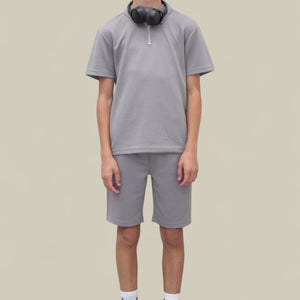 Load image into Gallery viewer, Jaxon Premium Boys Half Zip Holiday Set Pique Luxury Fabric Grey
