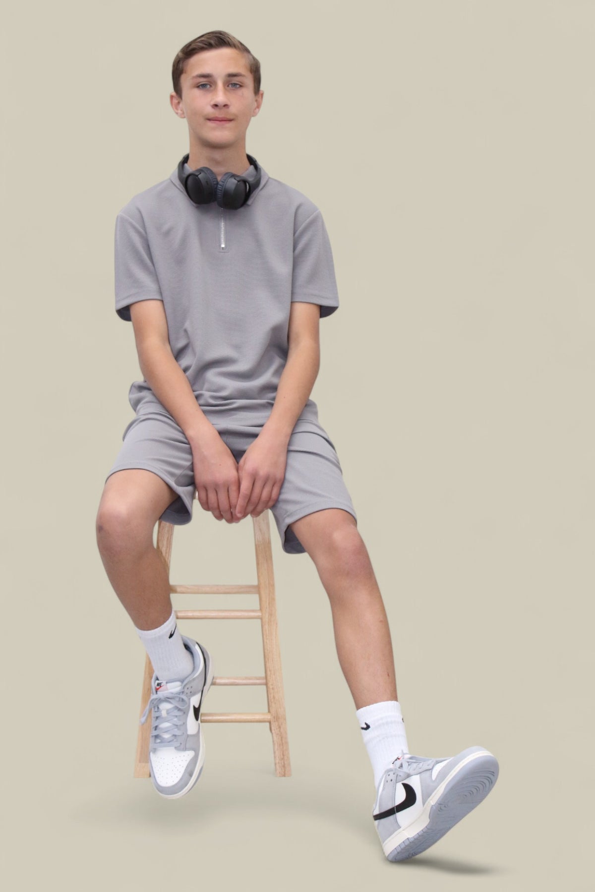 Jaxon Premium Boys Half Zip Holiday Set Pique Luxury Fabric Grey