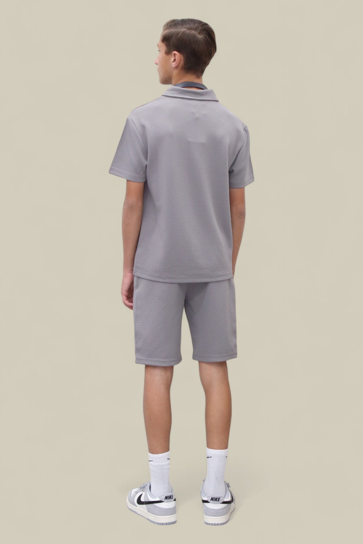 Jaxon Premium Boys Half Zip Holiday Set Pique Luxury Fabric Grey