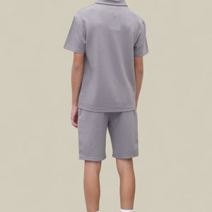 Load image into Gallery viewer, Jaxon Premium Boys Half Zip Holiday Set Pique Luxury Fabric Grey
