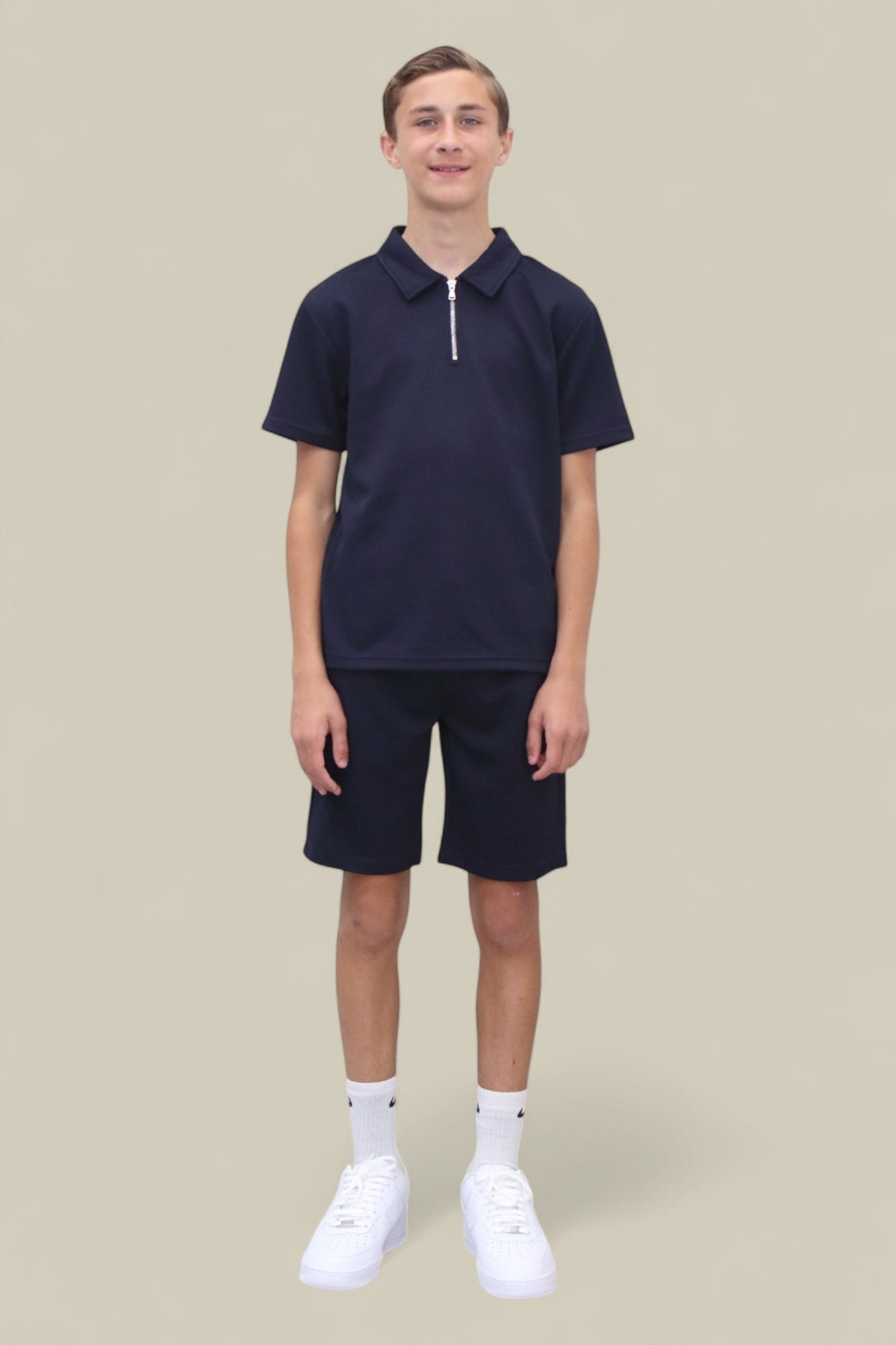 Jaxon Premium Boys Half Zip Holiday Set Pique Luxury Fabric Navy