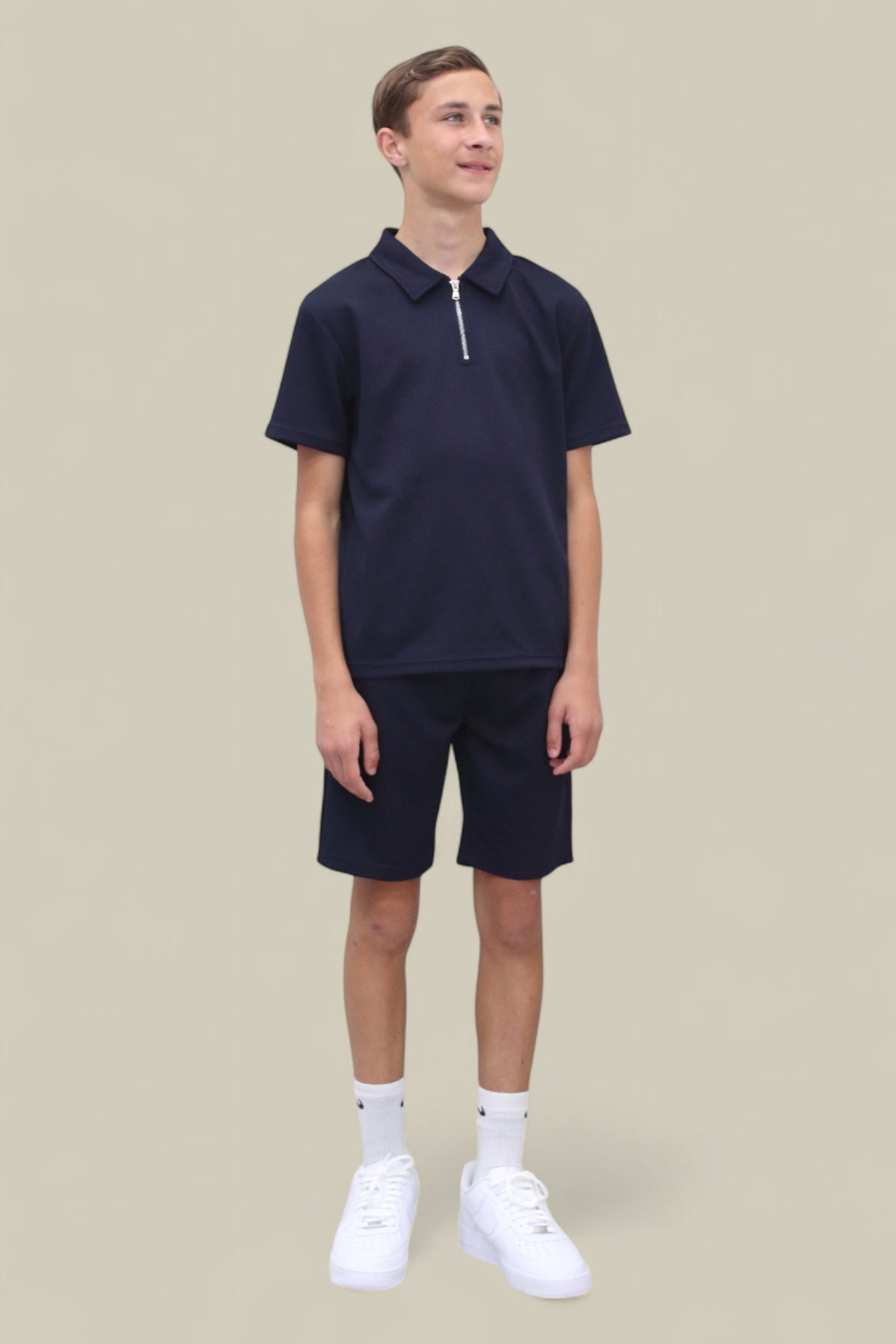 Jaxon Premium Boys Half Zip Holiday Set Pique Luxury Fabric Navy