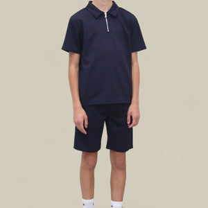 Load image into Gallery viewer, Jaxon Premium Boys Half Zip Holiday Set Pique Luxury Fabric Navy
