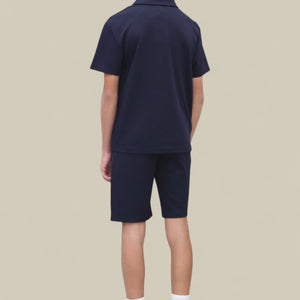 Load image into Gallery viewer, Jaxon Premium Boys Half Zip Holiday Set Pique Luxury Fabric Navy
