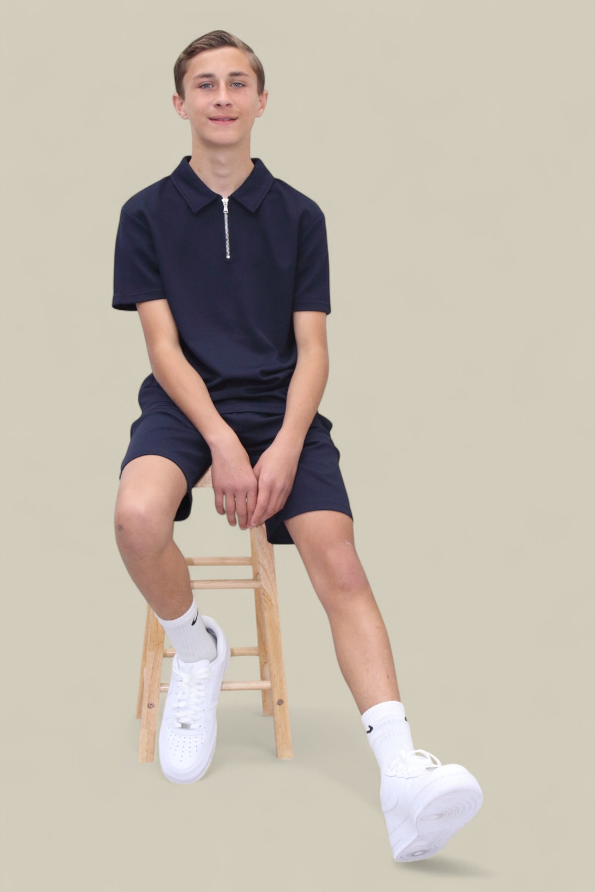 Jaxon Premium Boys Half Zip Holiday Set Pique Luxury Fabric Navy