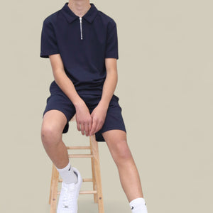 Load image into Gallery viewer, Jaxon Premium Boys Half Zip Holiday Set Pique Luxury Fabric Navy
