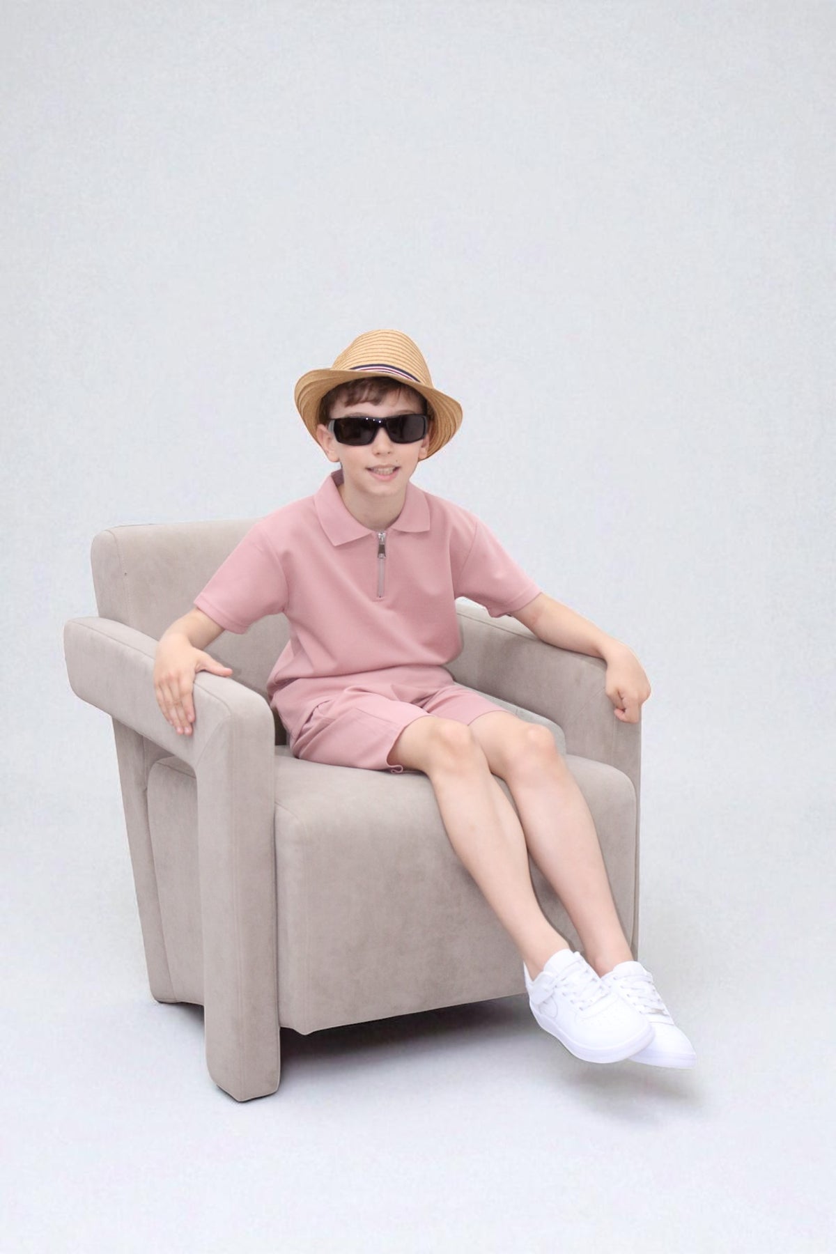 Viral Co-ord Set  Premium Boys Half Zip Holiday Set  in Pink