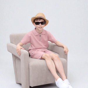 Load image into Gallery viewer, Viral Co-ord Set  Premium Boys Half Zip Holiday Set  in Pink
