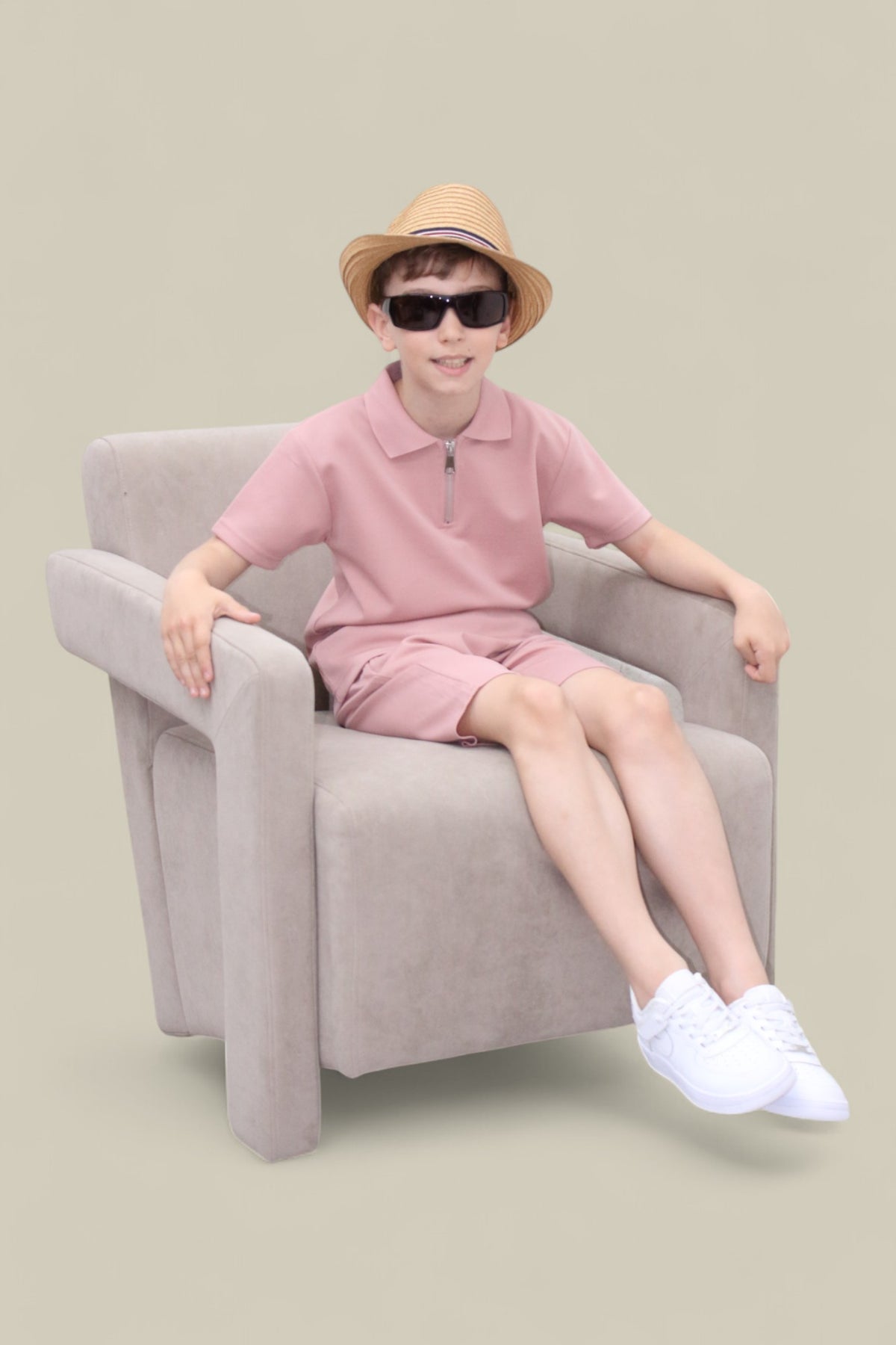 Viral Co-ord Set  Premium Boys Half Zip Holiday Set  in Pink