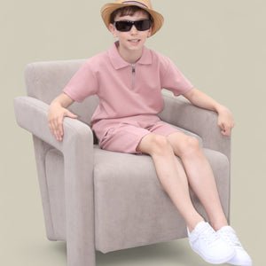 Load image into Gallery viewer, Viral Co-ord Set  Premium Boys Half Zip Holiday Set  in Pink
