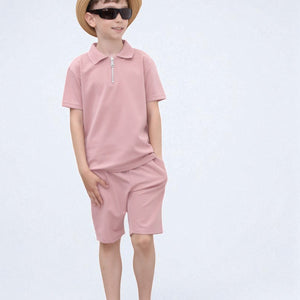 Load image into Gallery viewer, Viral Co-ord Set  Premium Boys Half Zip Holiday Set  in Pink
