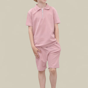 Load image into Gallery viewer, Viral Co-ord Set  Premium Boys Half Zip Holiday Set  in Pink
