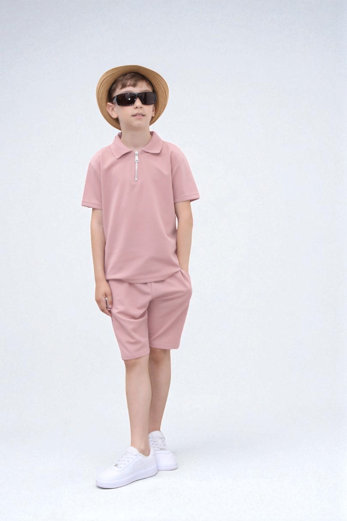 Viral Co-ord Set  Premium Boys Half Zip Holiday Set  in Pink