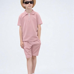 Load image into Gallery viewer, Viral Co-ord Set  Premium Boys Half Zip Holiday Set  in Pink
