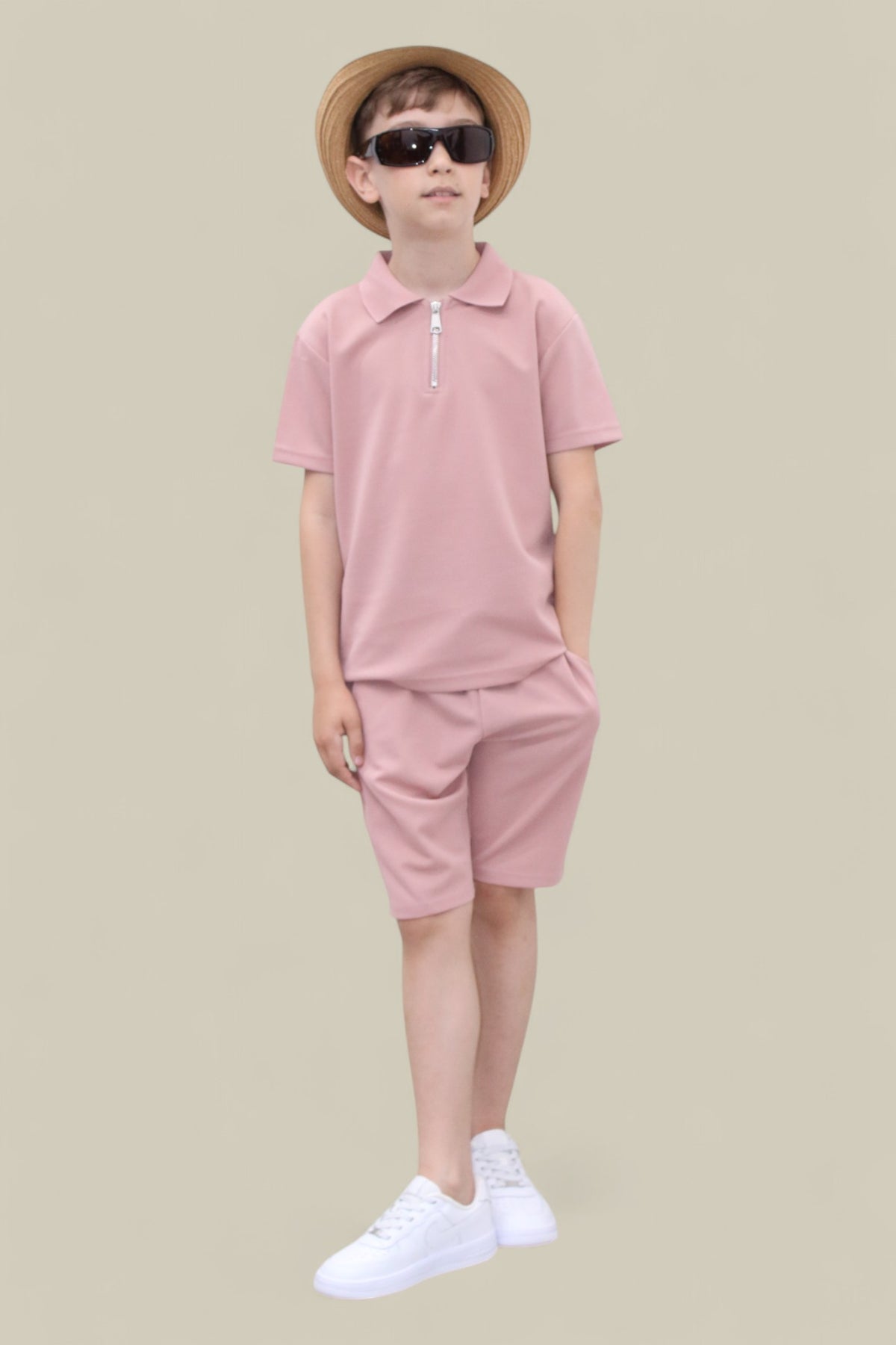 Viral Co-ord Set  Premium Boys Half Zip Holiday Set  in Pink