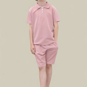 Load image into Gallery viewer, Viral Co-ord Set  Premium Boys Half Zip Holiday Set  in Pink
